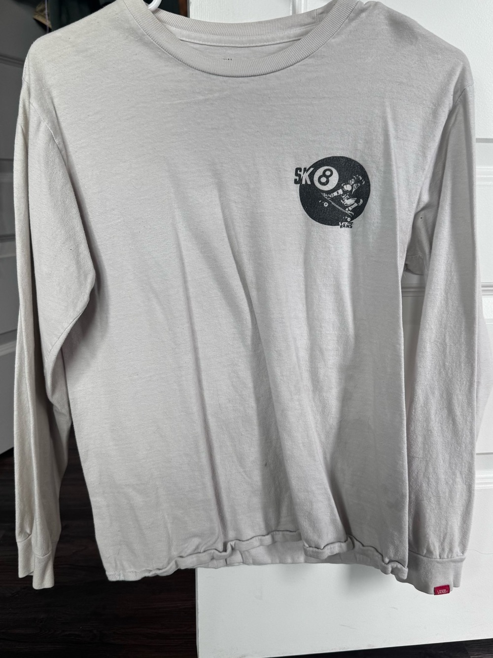 Vans Light Gray Long Sleeve Tee with Black Skate Graphic